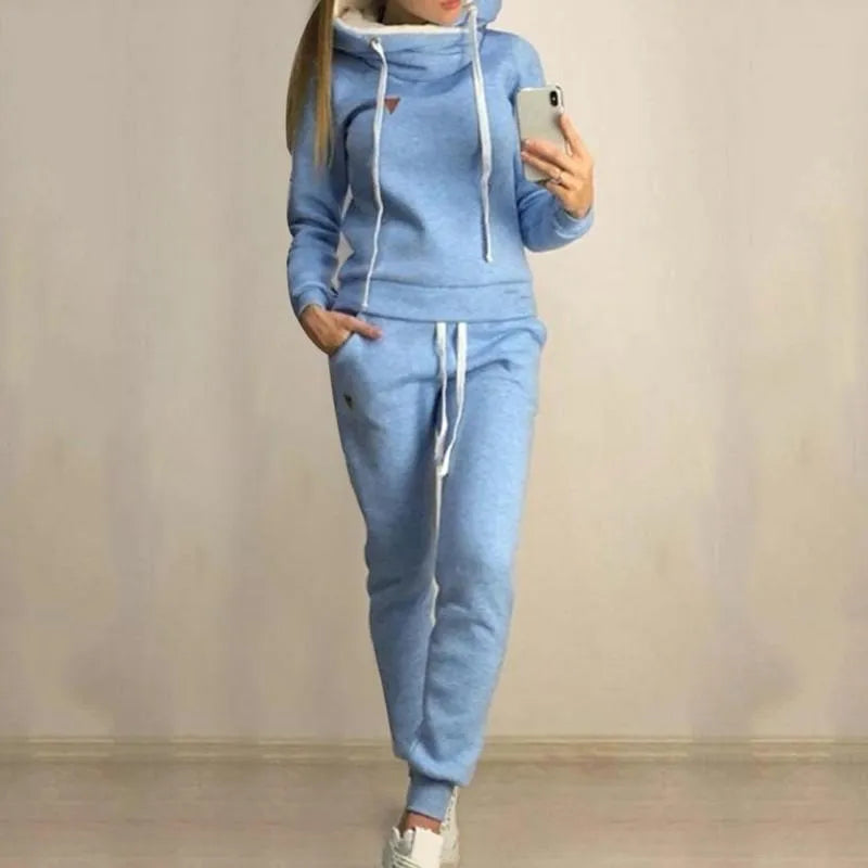 Women's Two Piece Pants 2Pcs Women Jogging Suit Solid Color Tracksuits Fleece Lined Hoodies Pants Set 220902