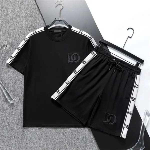 Men's Tracksuits Casual Letter Printing Comfortable Personnel Neck Short Sleeved Tshirt and Shorts Set Oversized Loose Fitting