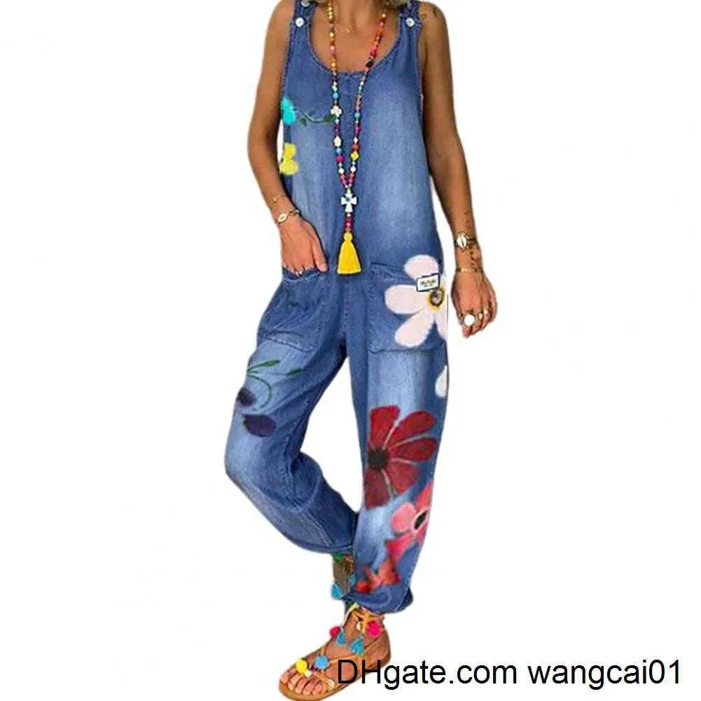 Women's Jumpsuits Rompers 2021Autumn New Plus size Jumpsuit apparel Women Sevess Floral Print Pockets Long Pants Loose Overall Fashion Jumpsuit Romper 410&3