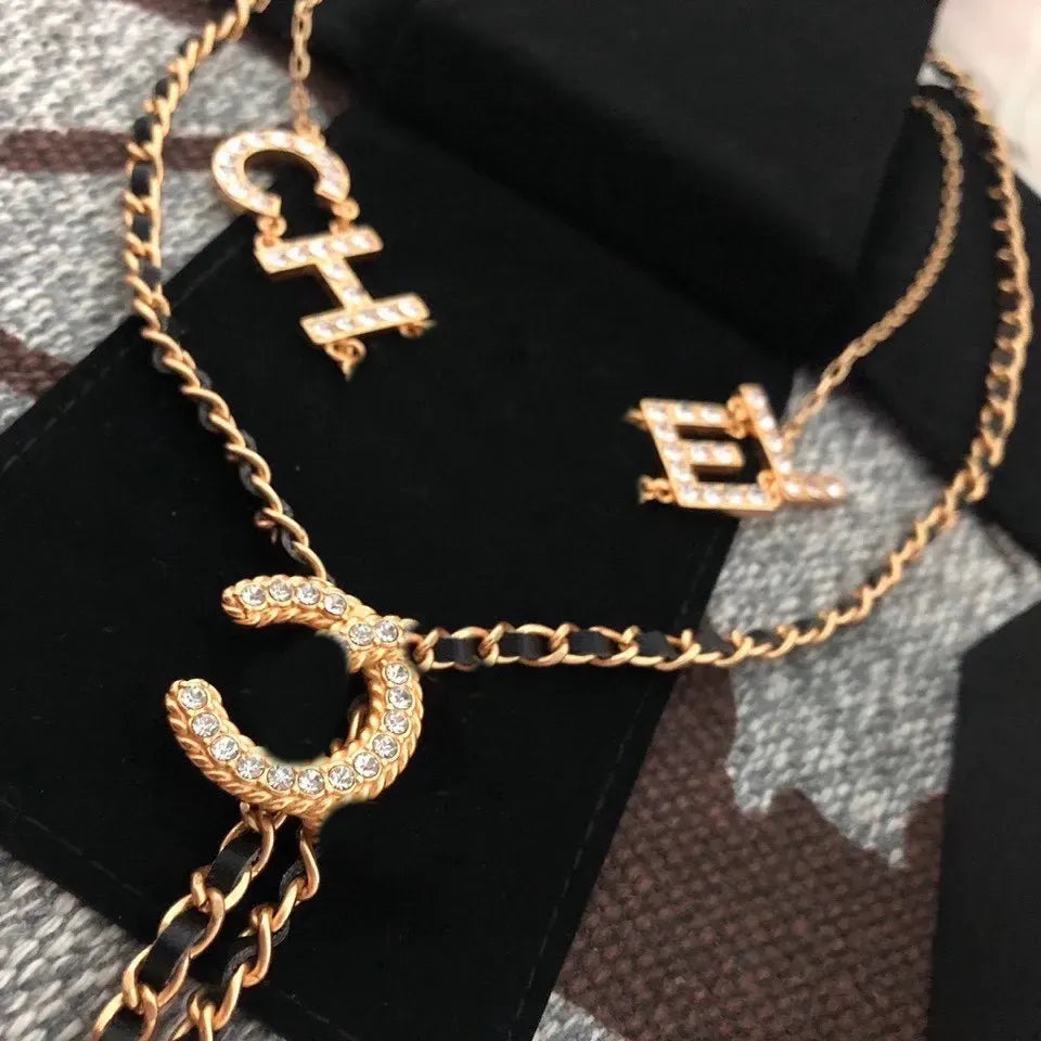 Womens Designer Necklace Choker Brass Copper 18K Gold Plated C-Letter Necklaces Pendant Double Layer Fashion Wedding Jewelry Accessories