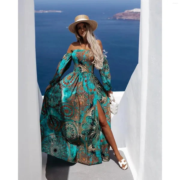 Casual Dresses Beach Women Evening Elegant Floral Print Boho Summer Dress Sexy Long Sleeve Maxi 2022