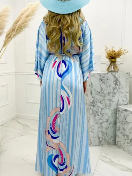 Basic Casual Dresses Summer Print Casual Women Dresses Oversized Holiday Beach Dress Boho Long Cover-Up Dress Female Long Sleeve Loose Tunic Dress 230818