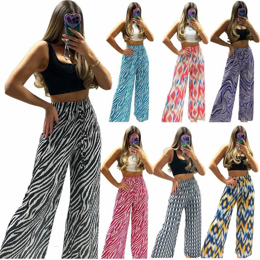 Womens Fashion Printed Wide Leg Pants Casual Leggings Micro Pant 8 Colors