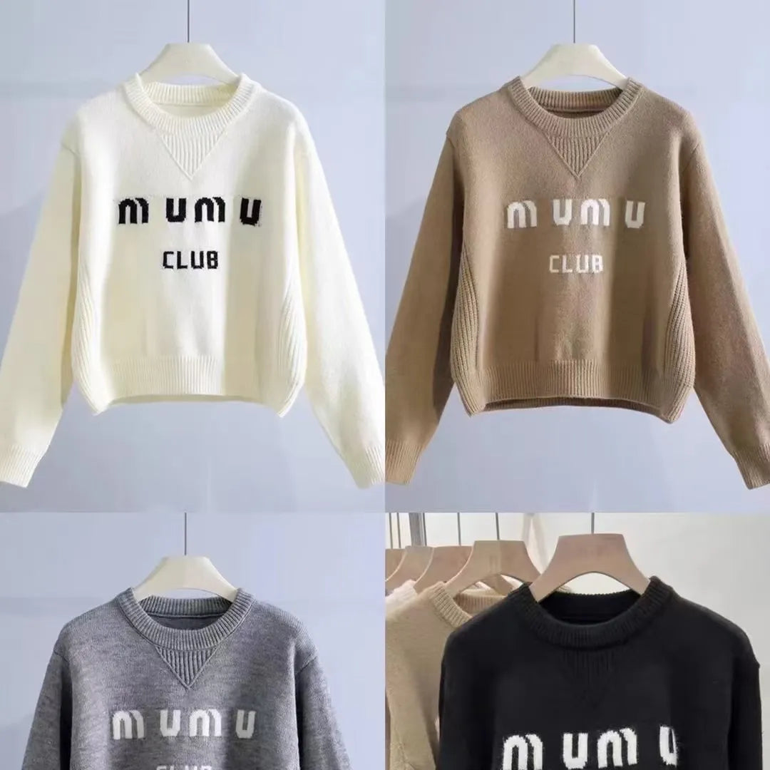 Womens Sweatshirts Miu Designer Womens Sweater Jumper Jacquard Pattern Knitted Classic Letter Knitwear Autumn Winter Keep Warm Jumpers Design Pullover Knit s Wfb5