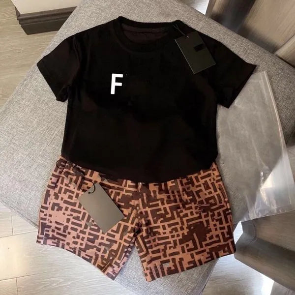 baby set kid sets toddler t shirt 2pics kids designer tshirt for children clothing boys girls Short Sleeve top luxury summer Button lapel khaki with letters