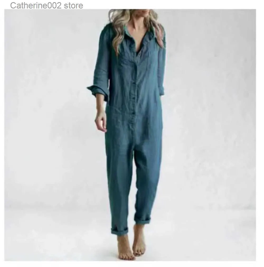 Women's Jumpsuits Rompers Cotton Jumpsuit Sexy Vintage Romper Long Pants Women Slim Bodycon Jumpsuits Long Sleeve Army Green Solid Casual Cargo Pants T231023