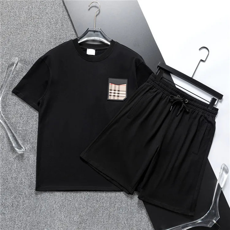 Men's Tracksuits Casual Letter Printing Comfortable Personnel Neck Short Sleeved Tshirt and Shorts Set Oversized Loose Fitting