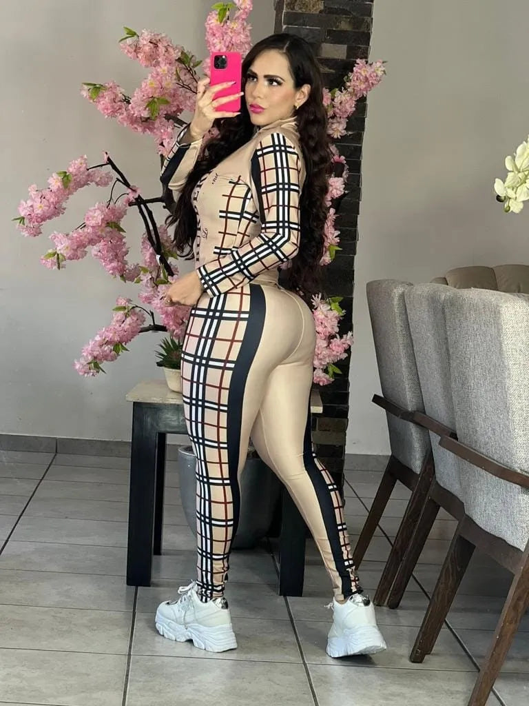 Womens Two Piece Sets 23SS Women Tracksuit Woman Sweatsuits Clothing brand coat zipper Long sleeved Pants Casual Outfit Sports Suit Classic plaid design Size S-2XL