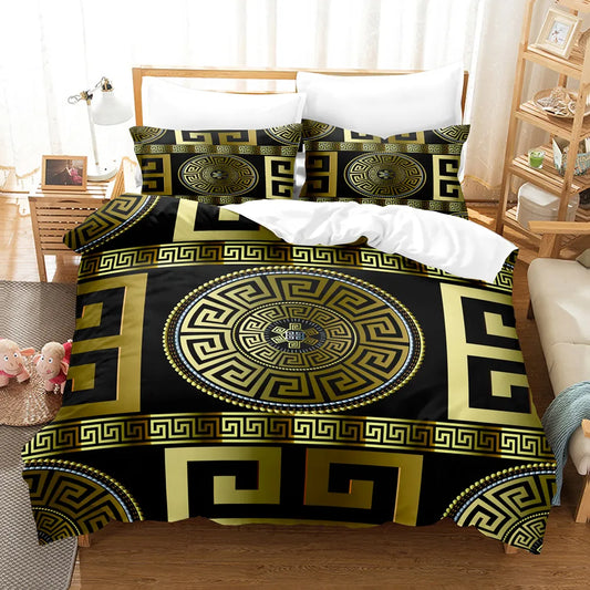 Bedding sets 3D Luxury Black Gold Bedding Sets Greek Key Meander Duvet Cover Sets Bed Linens Queen King Size Modern Geometric Bedspread 230605