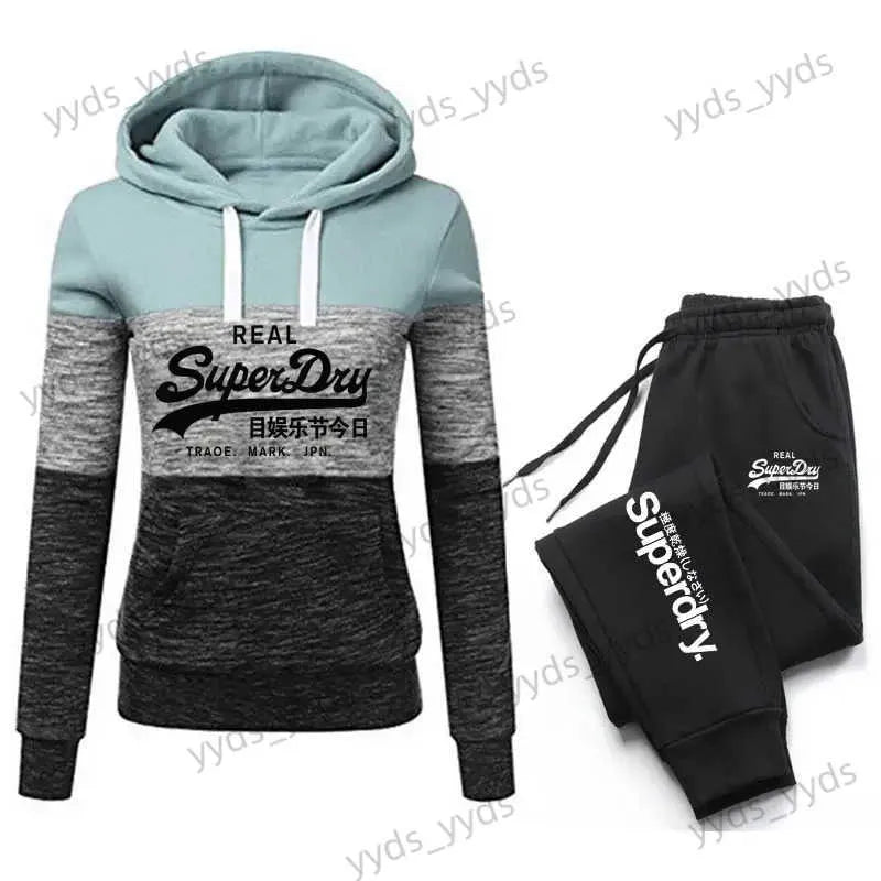 Women's Two Piece Pants 2023 Autumn Winter Women Hoodies+Sweatpant 2 Piece Set Warm Windbreak Doublar Tracksuit Casual Jogging Woman Pants Sets T240124