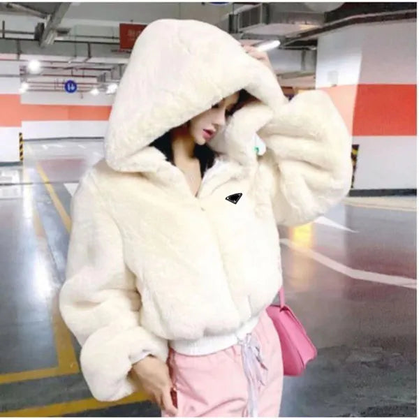 Womens Sweater Fur Faux Jackets Hooded Wool Woman Down Coats Sweater Jacket Warm Thick Windbreaker Lady Slim Coat Top Asian Size S-L