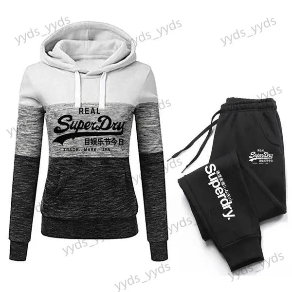 Women's Two Piece Pants 2023 Autumn Winter Women Hoodies+Sweatpant 2 Piece Set Warm Windbreak Doublar Tracksuit Casual Jogging Woman Pants Sets T240124