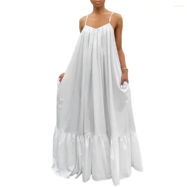 Casual Dresses Long Dress Loose Sweet Skin-friendly Oversized Fashion Strap Pocket Maxi Robe Female For Holiday