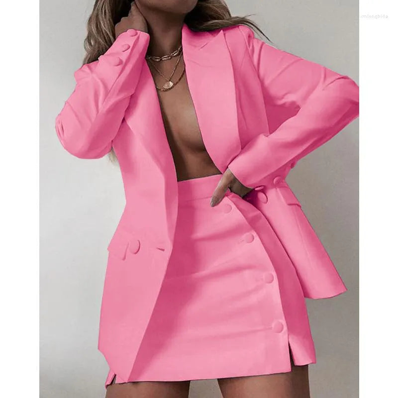 Women's Tracksuits Two Piece Set Women Shorts Sets Autumn And Winter Pink Suits Long Clothes 2 Womens Outfits Sexy Skirt Wholesale Items