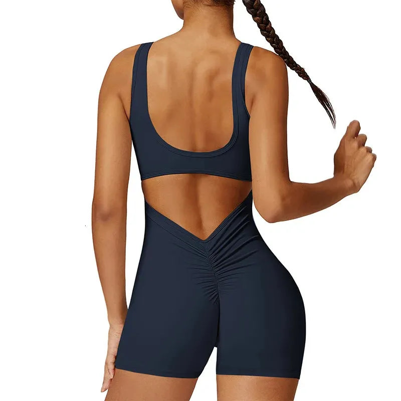 WomenS Seamless One Piece Playsuit Yoga Shorts Set Female Gym Comfortable Sports Fitness Romper Workout Training Jumpsuit 240322