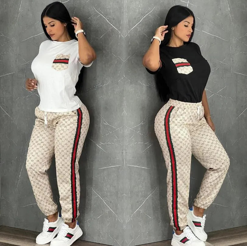 Women's Tracksuits 2024 Spring New Fashion Print Women's Two Piece Set Designer Brand Women's Set