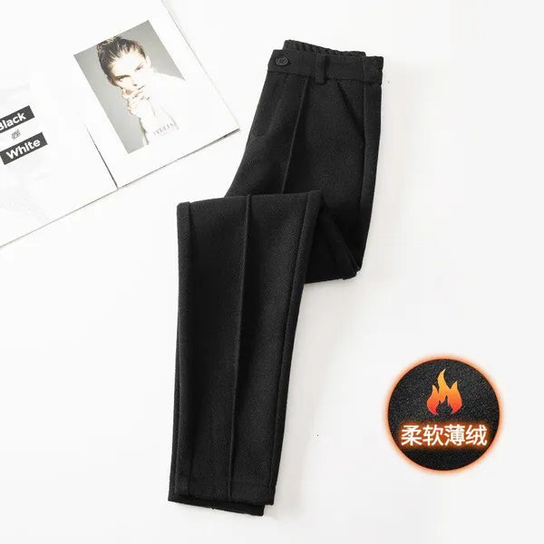 Womens Pants Capris Casual High Waist Wool Harem Women Autumn Winter Warm Thick Black Office Straight Pencil Suit Trousers Korean Fashion Pant 221121