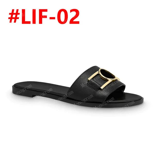 2024 desinger slippers slide thong sandal brown leather letters sandals women slipper men slides waterfront womens 35-41 with box and dust bag #LIF-01