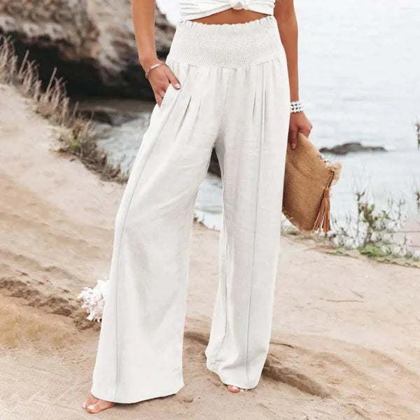 Women's Pants Women Summer High Waisted Cotton Linen Palazzo Wide Leg Long Pant Trousers With Pocket