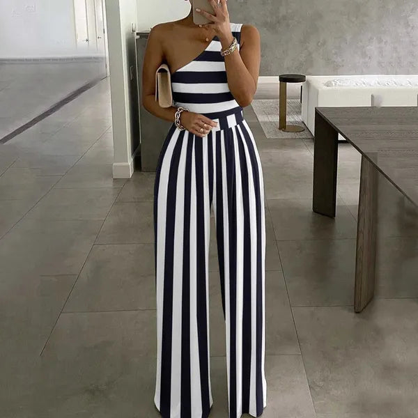 Women's Jumpsuits Rompers 2022 Summer Women Fashion Sexy One Shoulder Club Romper Bodysuit Elegant Wide Leg Jumpsuit Office Lady Casual Ovealls J230629