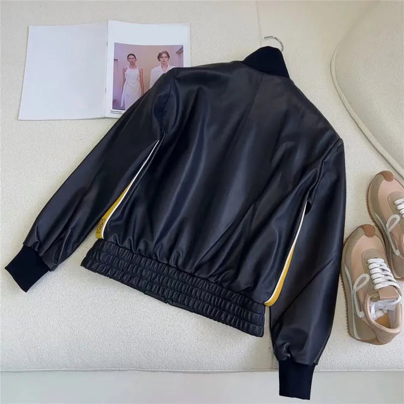 Womens jacket Leather coat letter coats designer women Fashion classic leather jacket loose all-match short American street leather coat