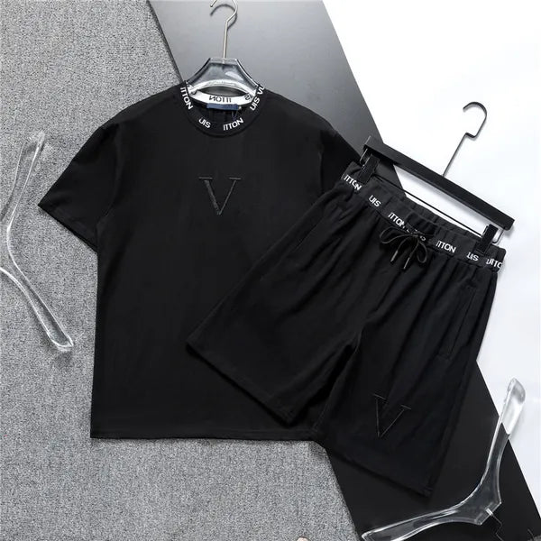 Men's Tracksuits Casual Letter Printing Comfortable Personnel Neck Short Sleeved Tshirt and Shorts Set Oversized Loose Fitting