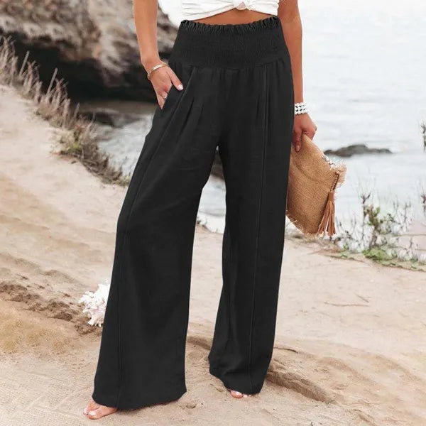 Women's Pants Women Summer High Waisted Cotton Linen Palazzo Wide Leg Long Pant Trousers With Pocket