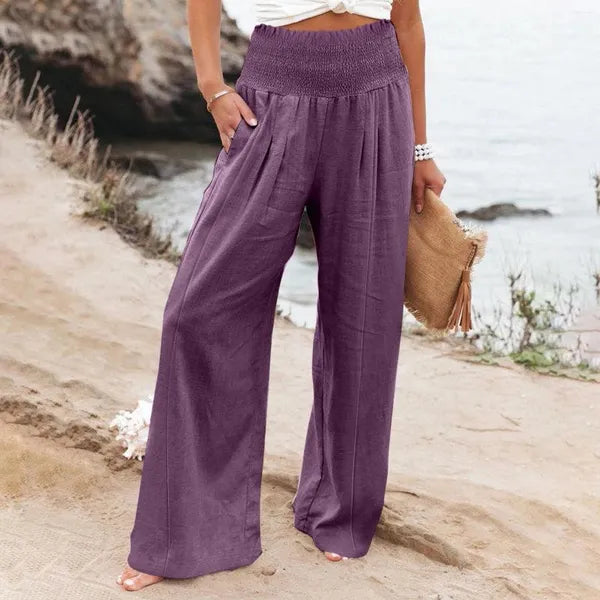 Women's Pants Women Summer High Waisted Cotton Linen Palazzo Wide Leg Long Pant Trousers With Pocket