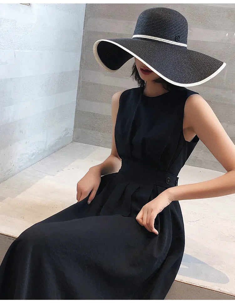 Casual Dresses Summer Women Solid White Black Fashion Elegant Casual Party Dress O Neck Sleeveless Tank Sundress Female Vestido 230418