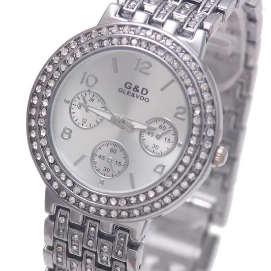 Wristwatches 2022 G&D Women Watches Quartz Wristwatch Stainless Steel Crytal Silver Lady's Bracelet Gift