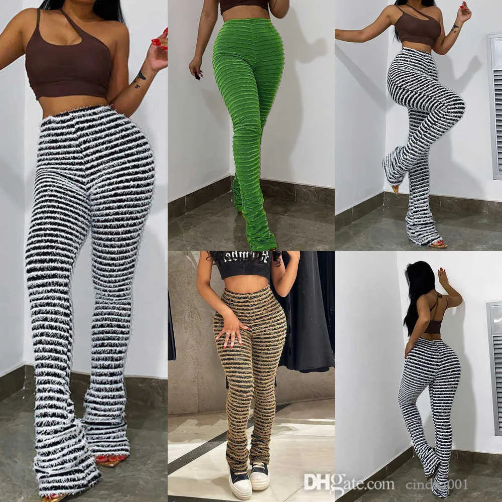 2023 Womens Pants Spring Summer Striped Casual Pants Knitted Stitching Sexy Slim High Waist Pant 5 colors