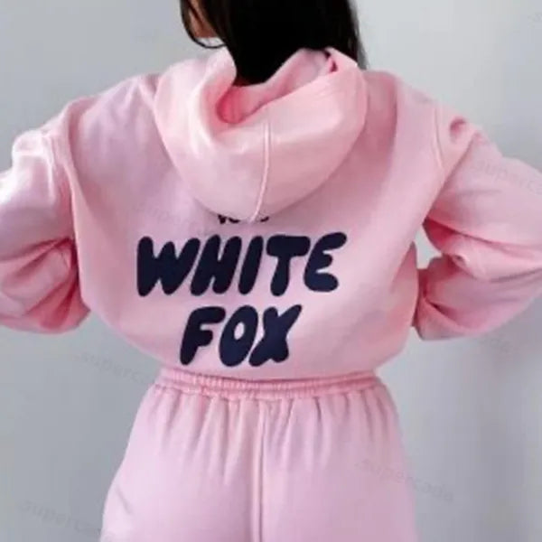 Sweatshirts WF-Women Women's Hoodies Letter Print 2 Piece Outfits FOX Cowl Neck Long BLACK WHITE Sleeve Sweatshirt and Pants Set Tracksuit Pullover Hooded Sports suit