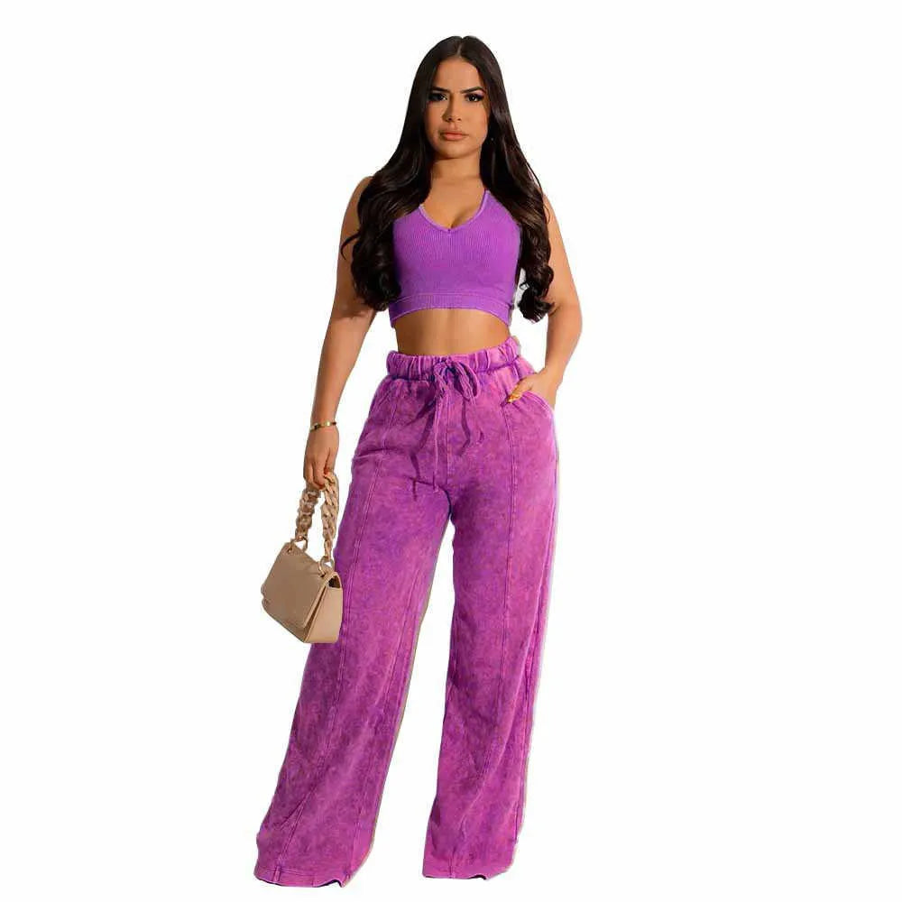 Women's Two Piece Pants Summer women's 2 piece new clothing in matching sets two pieces set woman clothes 2023 crop top pants outfits P230516