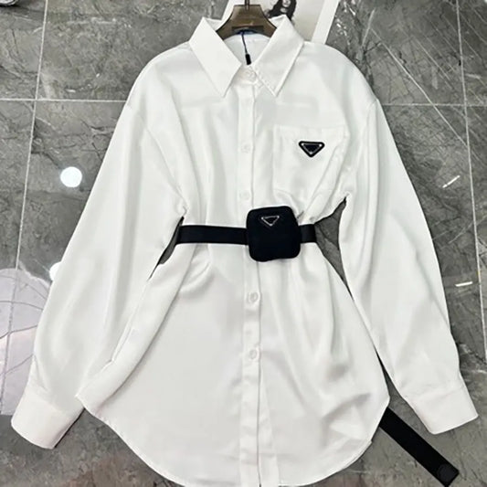 Sashes Blouse for Womens Designers Triangle Letter Shirts Tops Quality Chiffon Women's Blouses Sexy Coat with Waist Bag Party Clothes