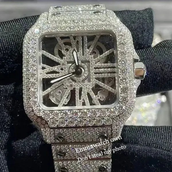 Cartis 5 Styles New Skeleton Vvs Moissanite Watch Iced Out Wristwatch Pass Diamonds Test Eta Luxury Sapphire Watches Rose Gold Silver Automatic Iced Out Watches