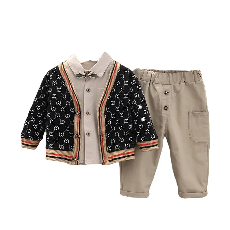 Baby Boys Clothes Sets Spring Autumn Kids Fashion Cotton Knitting Cardigan Shirt Pants 3pcs for Children Boys Sports Suit