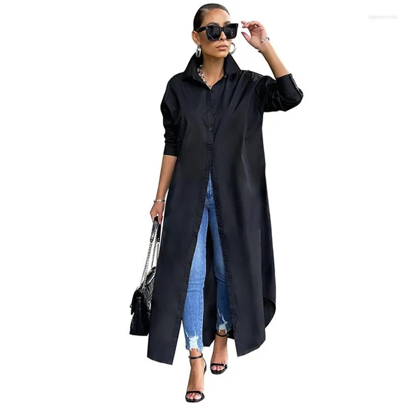 Casual Dresses Loose Long White Shirt Dress Women Spring Clothes Button Up Sleeve Maxi For Streetwear Oversized