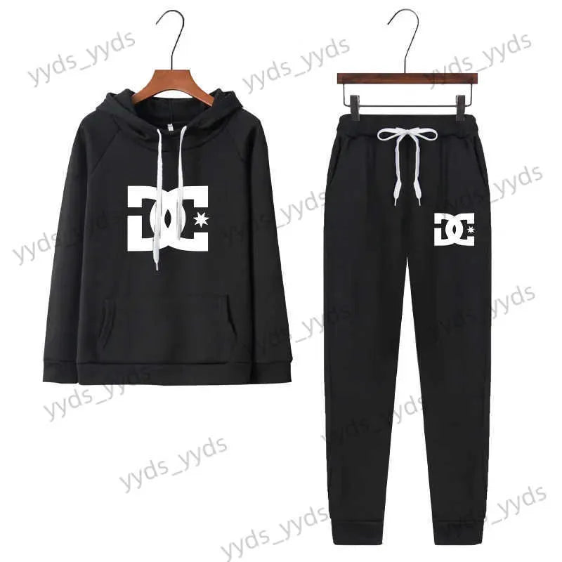 Women's Two Piece Pants 2023 New Printed Women's Tracksuit Solid Color Sports Style Hooded Hoodies +pants 2PCS Sets Clothing Windproof Woman Clothing T240124