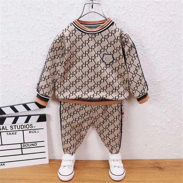 Baby & Kids Clothing 2024 new Spring kids suit Boys'and girls Round Neck Colored Full body Print Pullover Long Sleeve Trendy Two Piece Clothing Sets