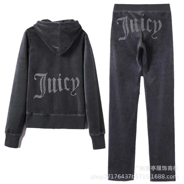 YICIYA Juicy Tracksuit Velour Two Piece Set Wholesale - 2023 hot sell 2023 Women's Brand Tracksuits Suit Women Velvet Zipper Sweatshirt And Pants Sewing Suit Diamond