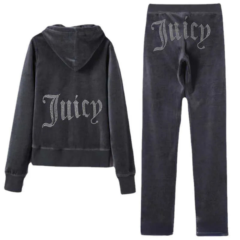 YICIYA Juicy Tracksuit Velour Two Piece Set Wholesale - 2023 hot sell 2023 Women's Brand Tracksuits Suit Women Velvet Zipper Sweatshirt And Pants Sewing Suit Diamond