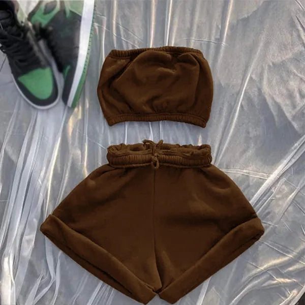 Women's Two Piece Pants Casual Solid Sportswear Two Piece Sets Women Crop Top And Drawstring Shorts Matching Set Summer Athleisure Outfits 230316