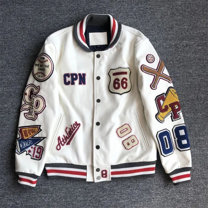 2024 New Men's Jacket Men's Spring and Autumn Baseball Uniform Y2K Retro Fashion Trend Women's Leather Jacket Heavy Embroidery White Short Jacket ins 230615