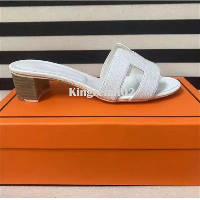 Brand Designer Sandals Women Shoes Gunuine Leather Slipper High Heel Sandal Classic Flat Slides Beach Slipper Box