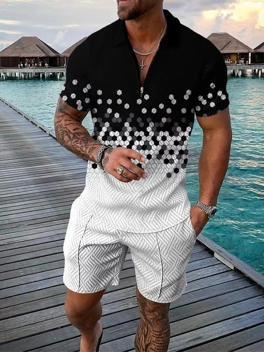 Retro Designer Mens Tracksuits Polo Suit Set Print Short Sleeve 2 Piece Outfits Plus Size 3xl beachweae resort wear loungewear track suit designer