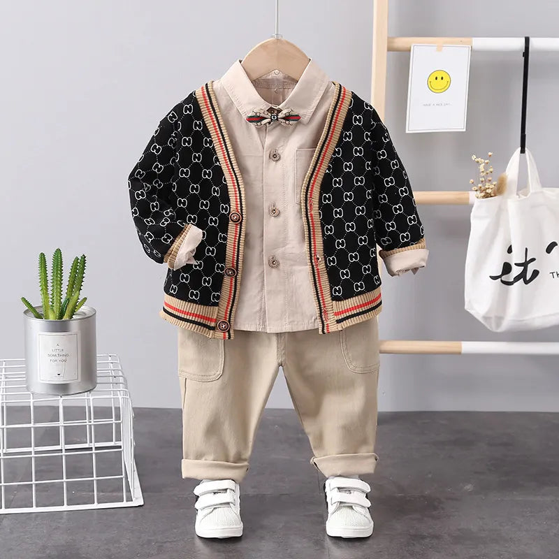 Baby Boys Clothes Sets Spring Autumn Kids Fashion Cotton Knitting Cardigan Shirt Pants 3pcs for Children Boys Sports Suit