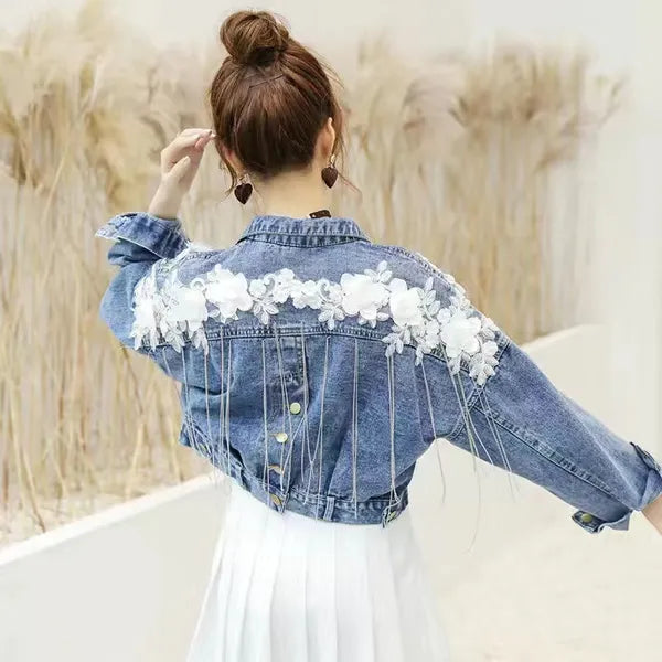 Women's Jackets Rugod New Vintage Letter Print Frayed Jean Jacket Women Autumn Winter Ripped Hole Denim Coat Female Bomber Casaco Denim Jacket