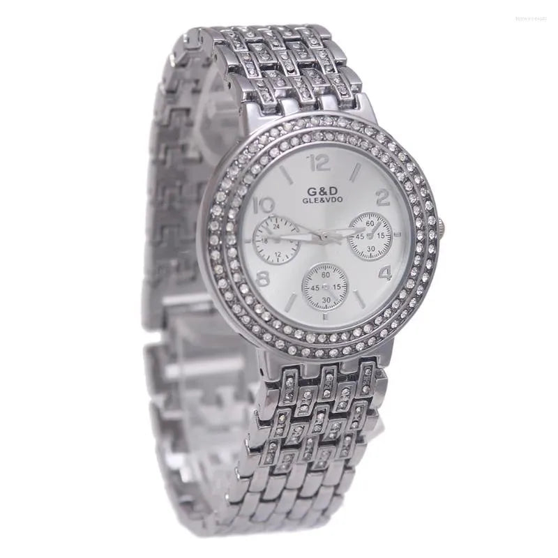 Wristwatches 2022 G&D Women Watches Quartz Wristwatch Stainless Steel Crytal Silver Lady's Bracelet Gift