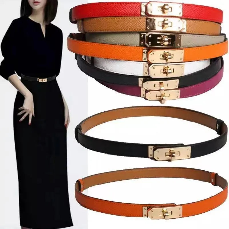 Belts Women Real Leather High Quality Thin Waist Strap Designer Lock Buckle Girdle Female Black Waistband For DressBeltsBelts