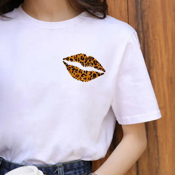 2024 Designer Womens T-shirt Plus Size S-3xl Short Sleeve Tops Tshirt Leopard Lips Print Crew Neck Tee Shirts Crop Top Summer Clothes Female Casual Streetwear T Shirt